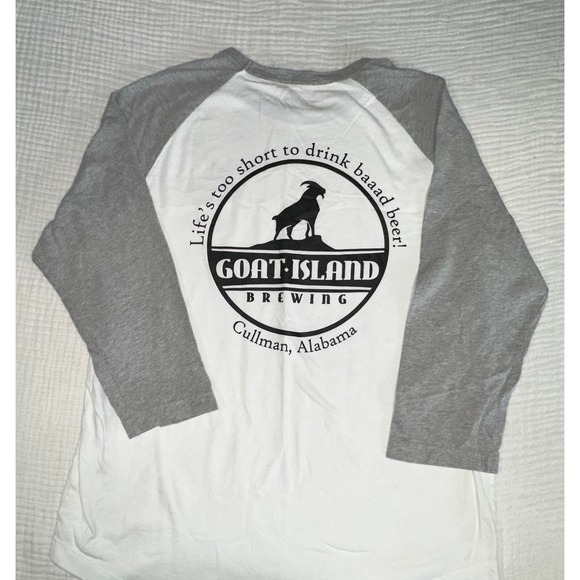 Goat Island Brewing Baseball T Shirt Mens Large Raglan 3/4 Sleeve Alabama - Picture 1 of 7